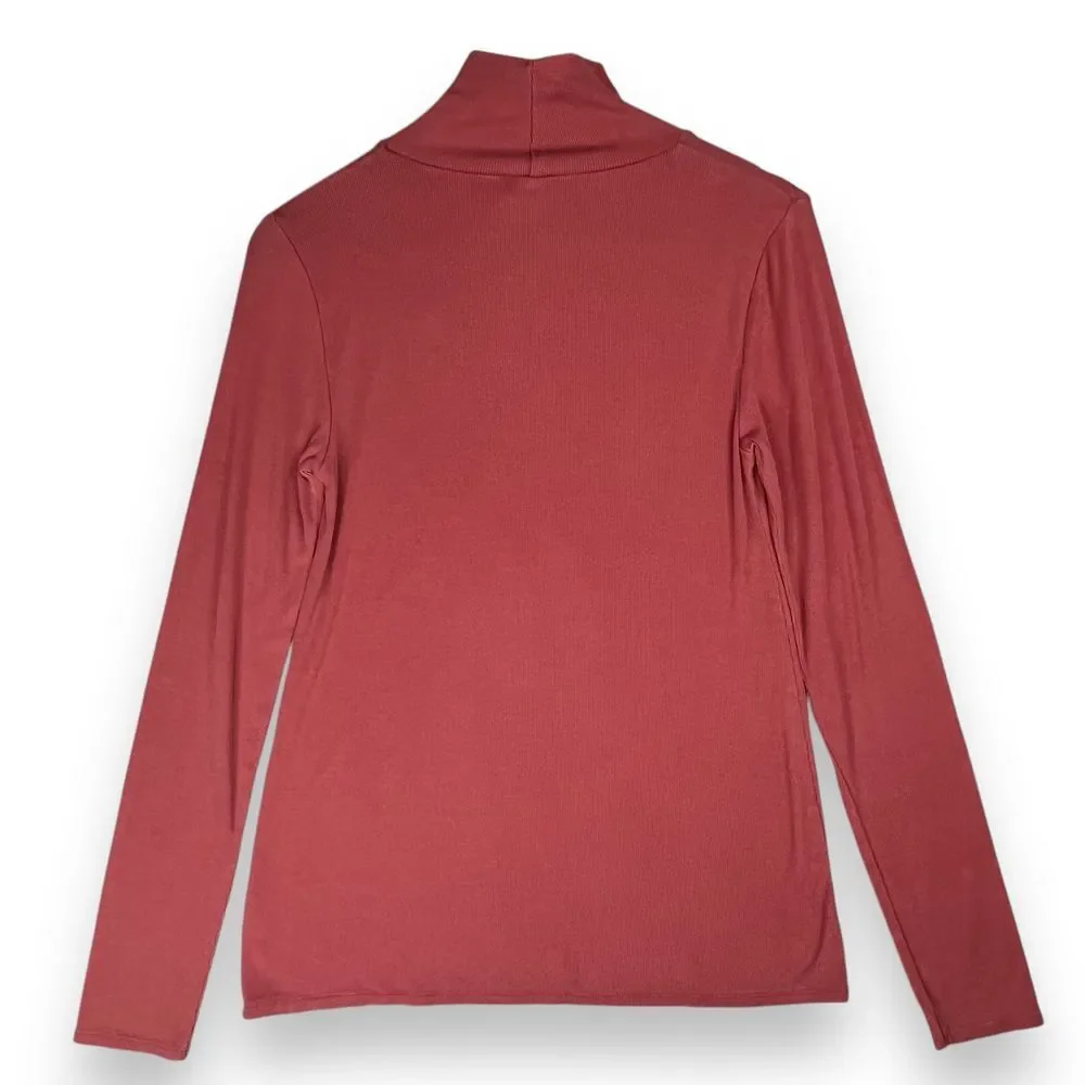 Faherty Tencel Ribbed Turtleneck Long Sleeve Basic Layering Top‎ Salmon Pink M